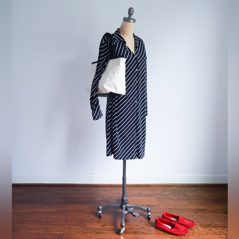 Anne Klein blue and white striped shirt dress - size M